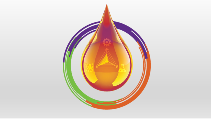 Oil drop icon in purple, orange and green ring
